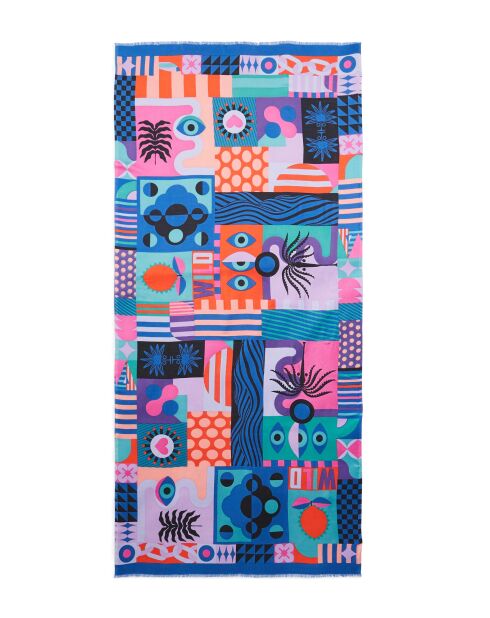 Grand foulard illustrations colorées Scritch bleu