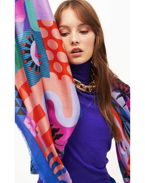 Grand foulard illustrations colorées Scritch bleu