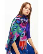Grand foulard illustrations colorées Scritch bleu