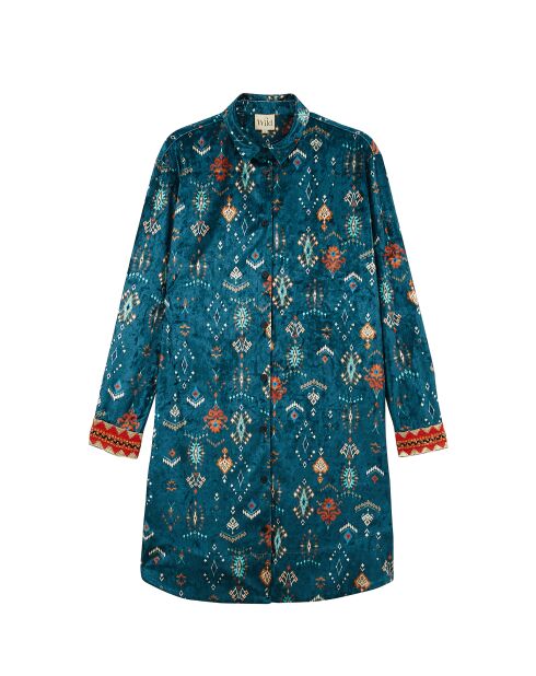 Robe chemise courte en velours Rosaria bleue