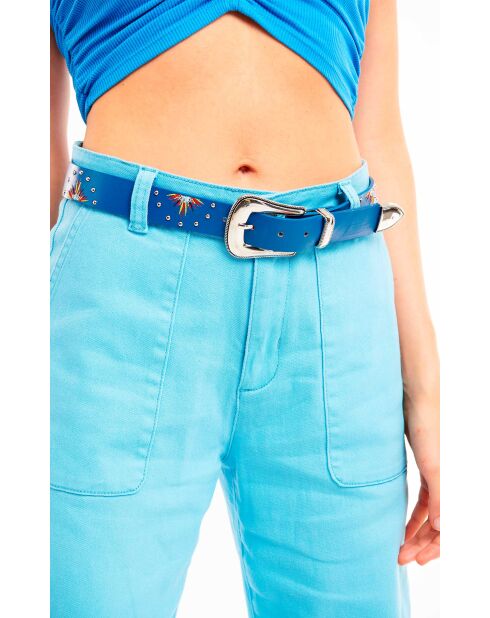 Ceinture en cuir brodée Hateya bleue