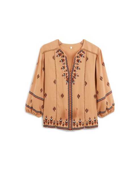 Blouse à broderies bohème Graziella beige