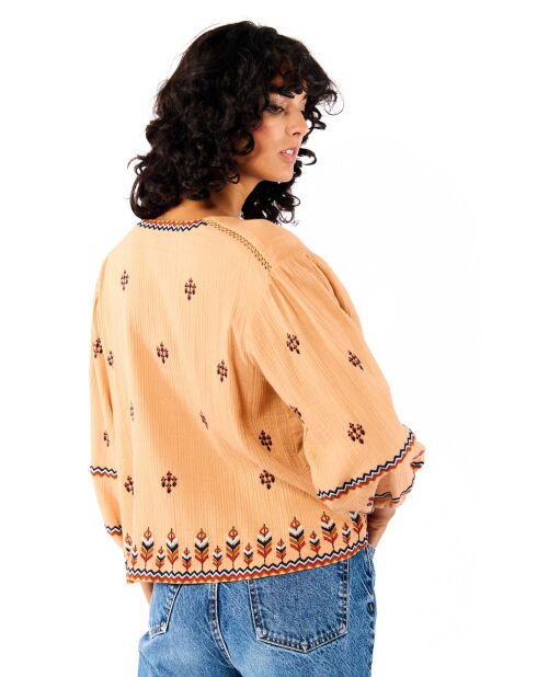 Blouse à broderies bohème Graziella beige