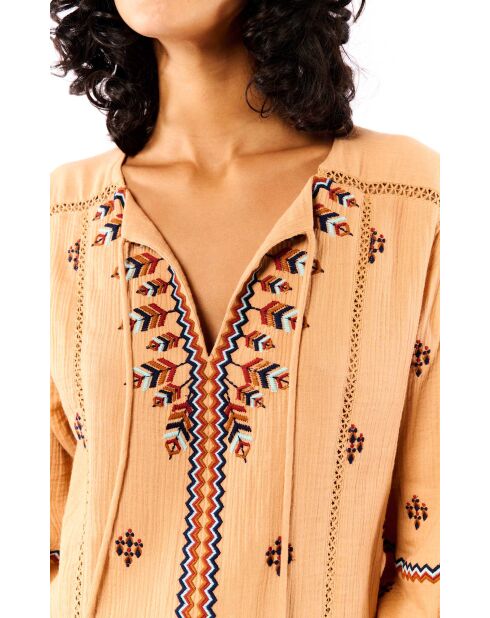 Blouse à broderies bohème Graziella beige