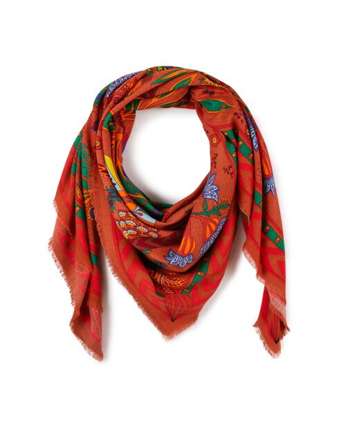 Grand foulard symboles exotiques Magic India rouge