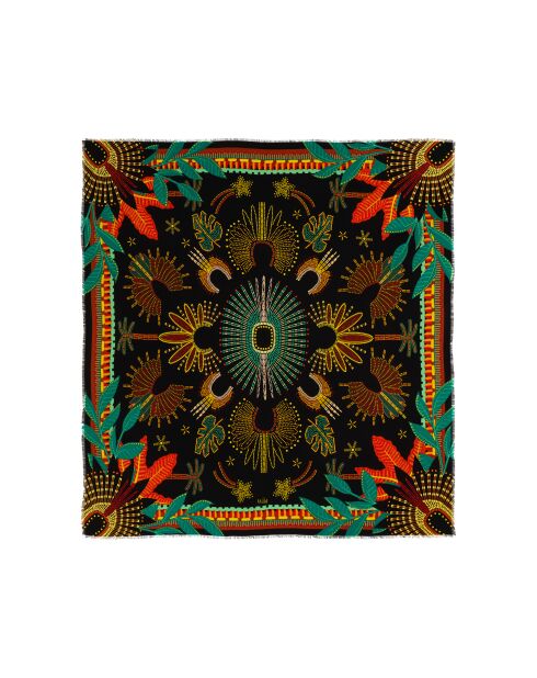 Grand foulard motifs ethniques Wakiza noir
