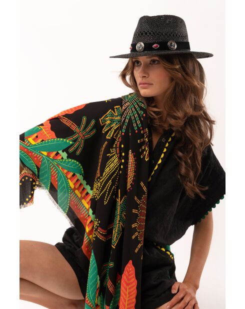 Grand foulard motifs ethniques Wakiza noir