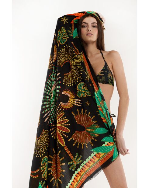 Grand foulard motifs ethniques Wakiza noir