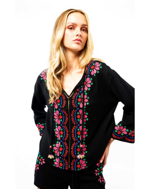Blouse avec broderies Talara noire