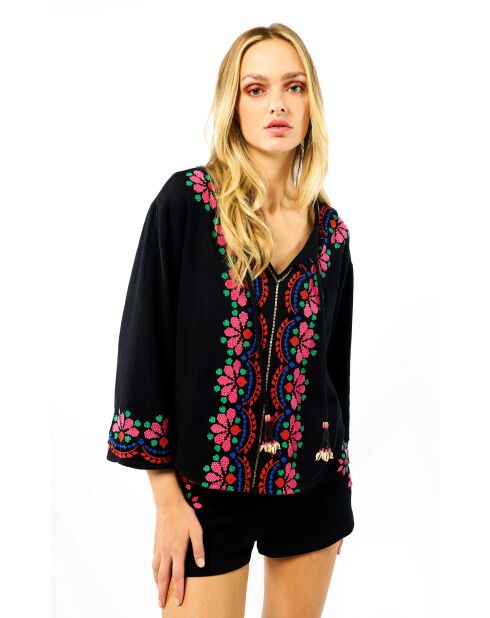 Blouse avec broderies Talara noire