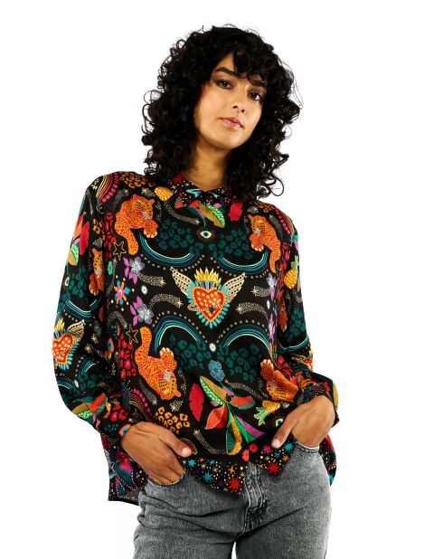 Chemise imprimé animaux fantastiques Bonaventure Crazy World noire