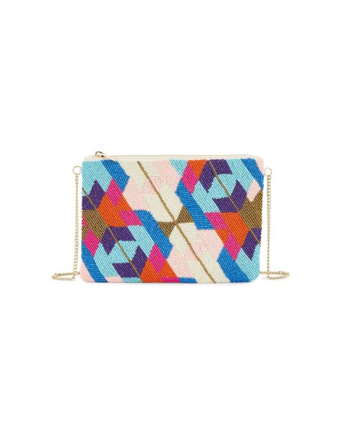 Sac pochette broderies de perles Lorelai multicolore - 24,5 x 17 cm