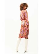 Robe chemise satinée motifs plumes Colibri rose