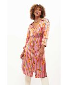 Robe chemise satinée motifs plumes Colibri rose