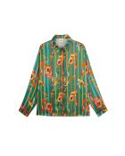 Chemise satinée imprimé plumes Kiwi verte