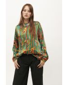 Chemise satinée imprimé plumes Kiwi verte