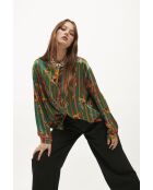 Chemise satinée imprimé plumes Kiwi verte
