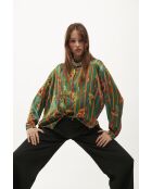 Chemise satinée imprimé plumes Kiwi verte