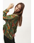 Chemise satinée imprimé plumes Kiwi verte