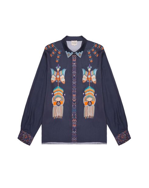 Chemise imprimé indien Bonaventure Nouveau Western bleue