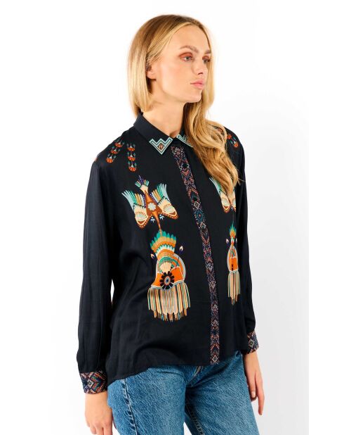 Chemise imprimé indien Bonaventure Nouveau Western bleue