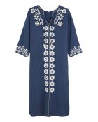 Robe droite fendue à broderies Alberto bleue