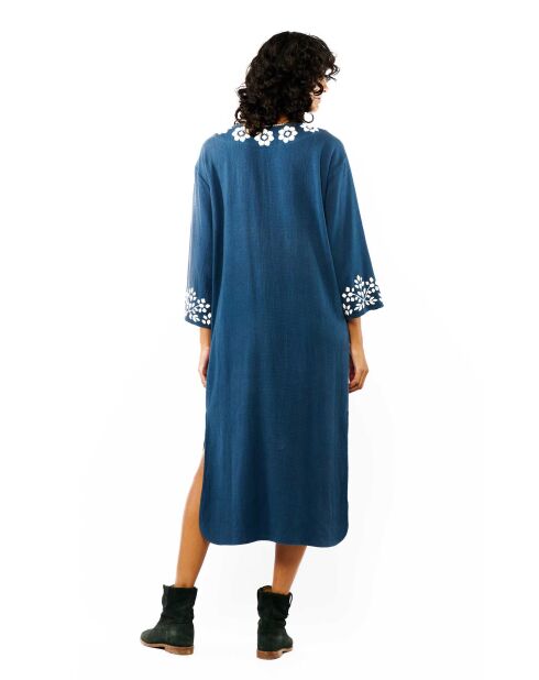 Robe droite fendue à broderies Alberto bleue