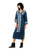 Robe droite fendue à broderies Alberto bleue