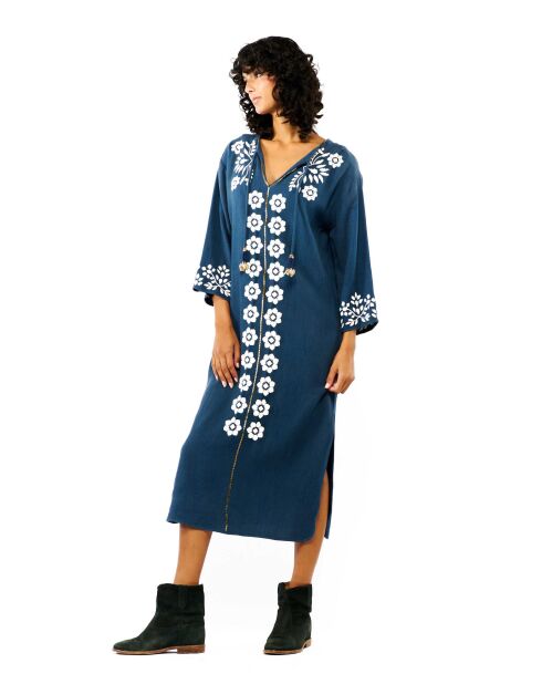 Robe droite fendue à broderies Alberto bleue