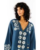 Robe droite fendue à broderies Alberto bleue
