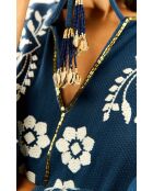 Robe droite fendue à broderies Alberto bleue