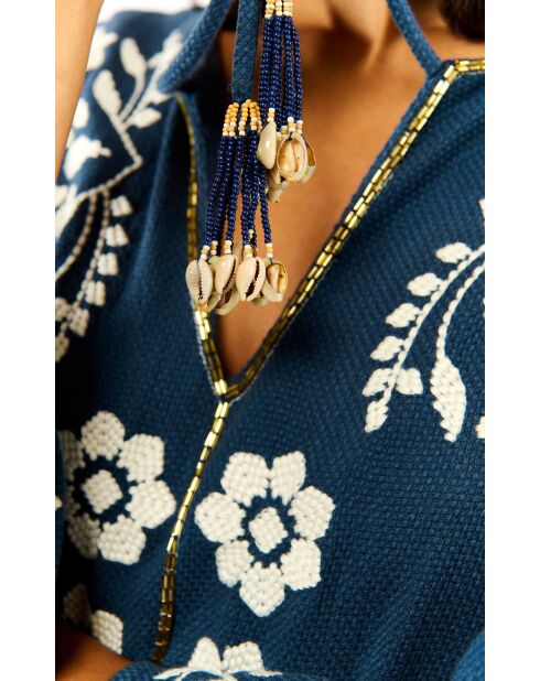 Robe droite fendue à broderies Alberto bleue
