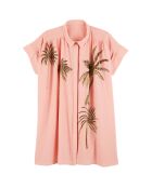 Robe chemise oversize en gaze de coton brodée Clovis rose