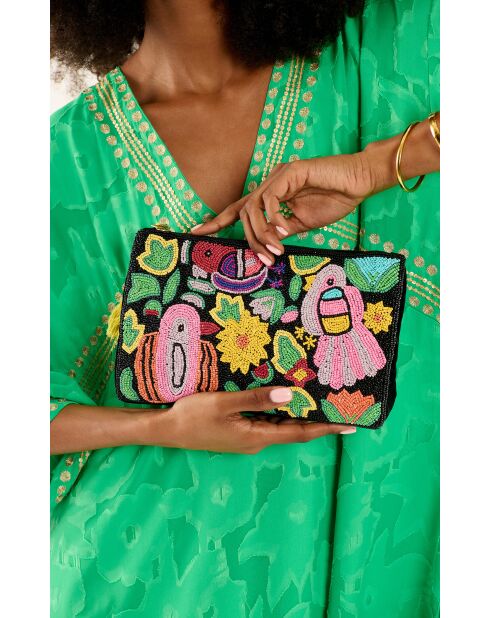 Sac pochette tissé en perles Huguette multicolore