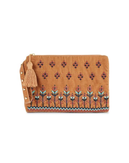 Sac pochette avec broderies Coyuca beige - 30 X 20 X 2,5 cm