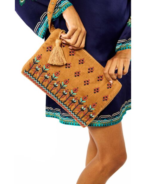 Sac pochette avec broderies Coyuca beige - 30 X 20 X 2,5 cm