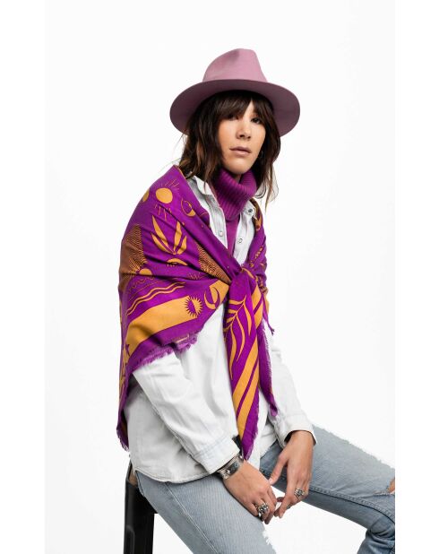 Grand foulard imprimé astral Univers violet