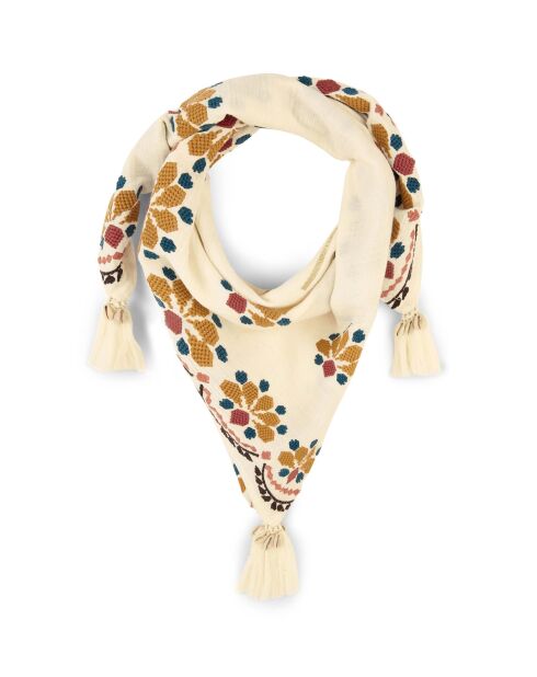 Foulard en gaze de coton brodé Ocampo beige