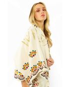 Foulard en gaze de coton brodé Ocampo beige