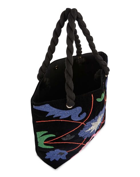 Sac cavas avec broderies Tampico noir - 42 X 47 X 12 cm