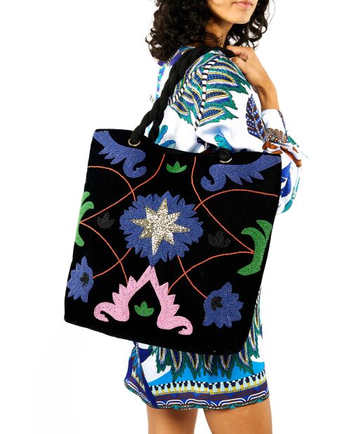 Sac cavas avec broderies Tampico noir - 42 X 47 X 12 cm