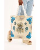 Sac cabas brodé de perles Julius blanc - 47 x 42 x 12 cm