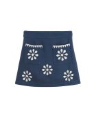 Jupe courte droite avec broderies Nona bleue