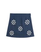 Jupe courte droite avec broderies Nona bleue