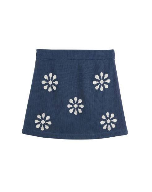 Jupe courte droite avec broderies Nona bleue