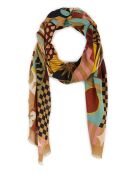 Grand foulard illustrations colorées Scritch kaki