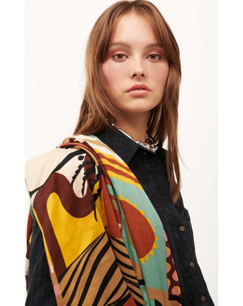 Grand foulard illustrations colorées Scritch kaki