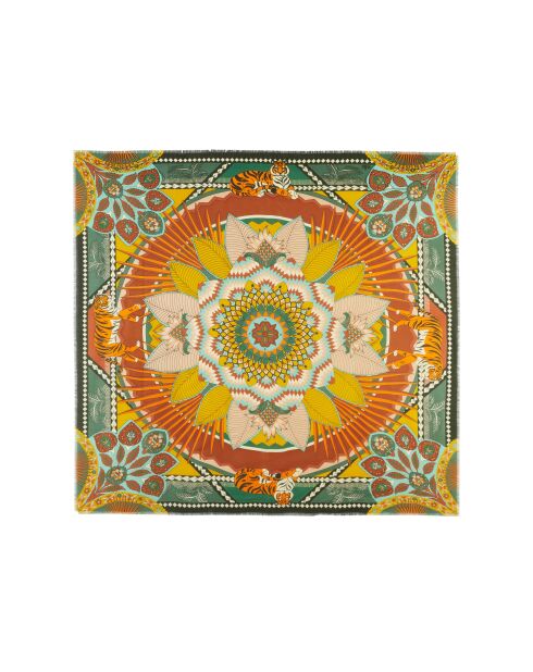 Grand foulard imprimés colorés Tiger Year kaki
