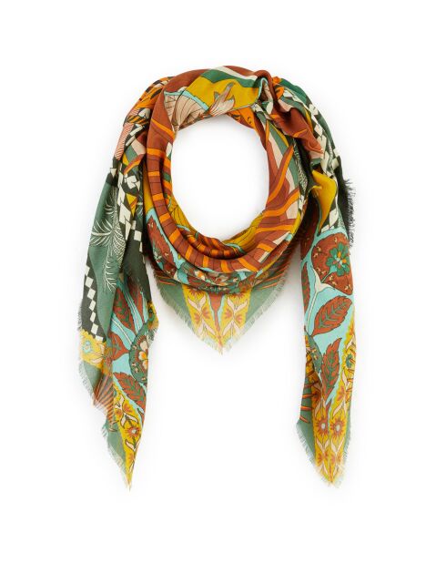 Grand foulard imprimés colorés Tiger Year kaki
