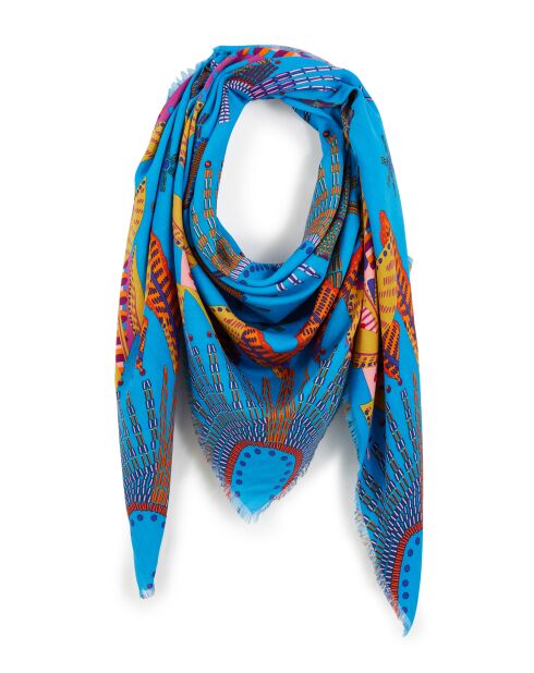Grand foulard motifs ethniques Wakiza bleu